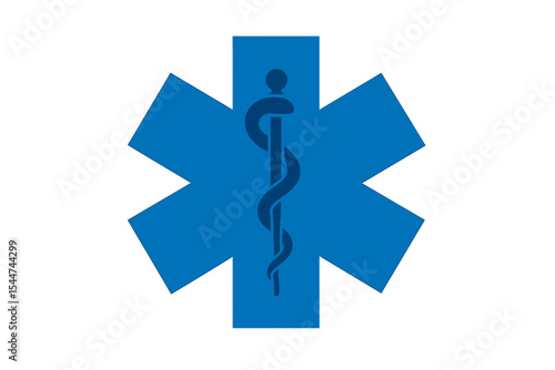 The Star of Life emblem, a symbol of emergency and paramedic services, is depicted in isolation on a white background in a vector flat EPS 10 format