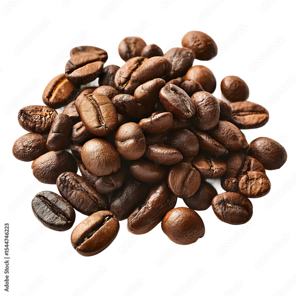 Fototapeta premium Coffee Bean Assortment: A close-up shot reveals a pile of roasted coffee beans, showcasing their rich, dark color and distinctive textures.