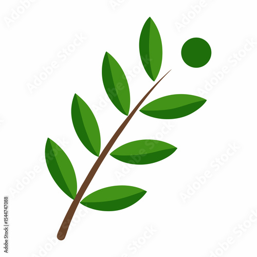 Olive tree twig botanical vector icon on white background.