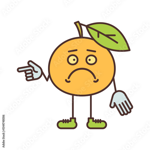 Orange character points finger and dissatisfied