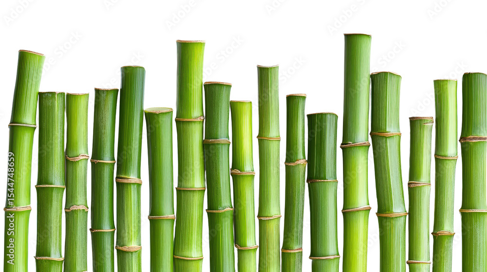Fototapeta premium Elegant bamboo stalks arranged vertically isolated on white background