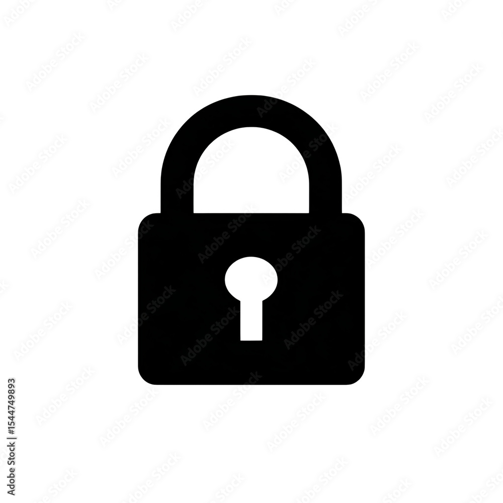 Safety Icon: A solid, minimalist padlock icon, rendered in stark black, represents security, privacy, and protection against unauthorized access. Safety Icon: A solid, minimalist padlock icon, rendered in stark black, represents security, privacy, and protection against unauthorized access.