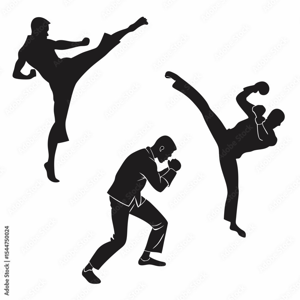Fototapeta premium Martial Arts MMA Silhouette Vector Sheet – 3 Dynamic Fighting Poses
