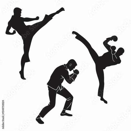 Martial Arts MMA Silhouette Vector Sheet – 3 Dynamic Fighting Poses