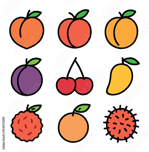 Vibrant Stone Fruit Icons