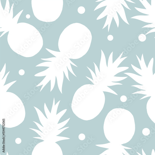 pineapple pattern on blue background with polka dots seamless pattern for fabric, textiles, clothing, wallpaper, cover, banner, home decor, florals backgrounds