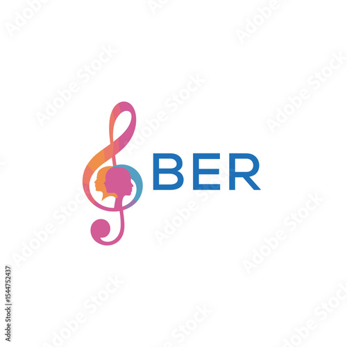  "BER Music and Arts Logo Design, BER Later Logo, Abstract Treble Clef with Human Faces"
