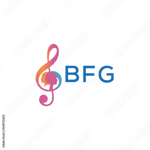 Obraz na plátně "BFG Music and Arts Logo Design, BFG Later Logo, Abstract Treble Clef with Huma