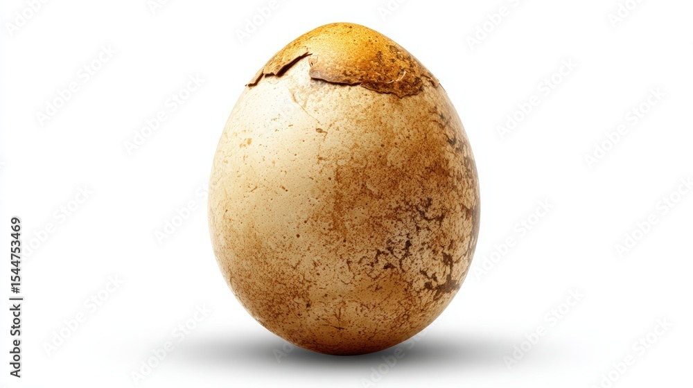 Fototapeta premium Dramatic Hatching of a Dinosaur Egg Model on a White Background