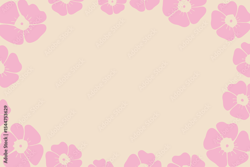 Pink floral border vector illustration on soft beige background with delicate flower design, place for a text Pink floral border vector illustration on soft beige background with delicate flower design, place for a text