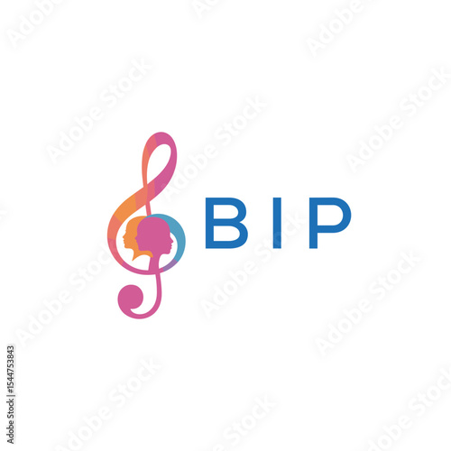  "BIP Music and Arts Logo Design, BIP Later Logo, Abstract Treble Clef with Human Faces"
