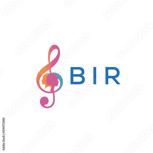  "BIR Music and Arts Logo Design, BIR Later Logo, Abstract Treble Clef with Human Faces"
