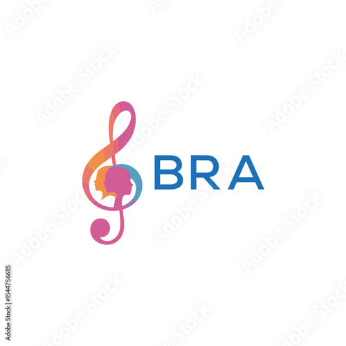  "BRA Music and Arts Logo Design, BRA Later Logo, Abstract Treble Clef with Human Faces"
