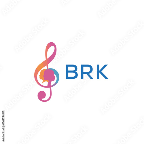  "BRK Music and Arts Logo Design, BRK Later Logo, Abstract Treble Clef with Human Faces"
