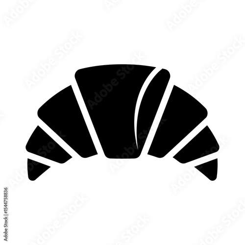 Simple black silhouette of a croissant, showcasing its characteristic folds and shape.