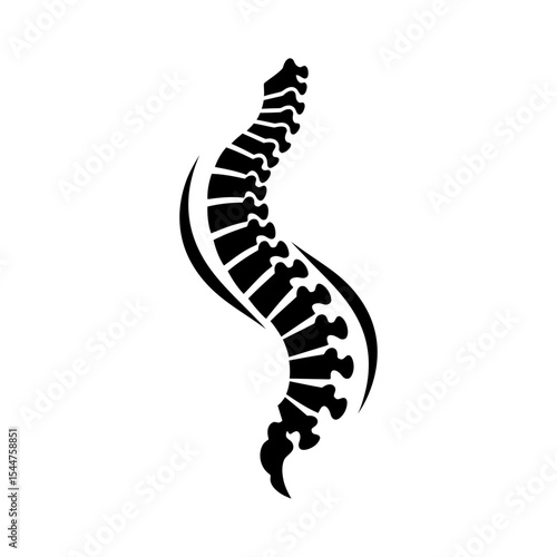 Stylized illustration of a human spine, showing the vertebrae and a curved posture.
