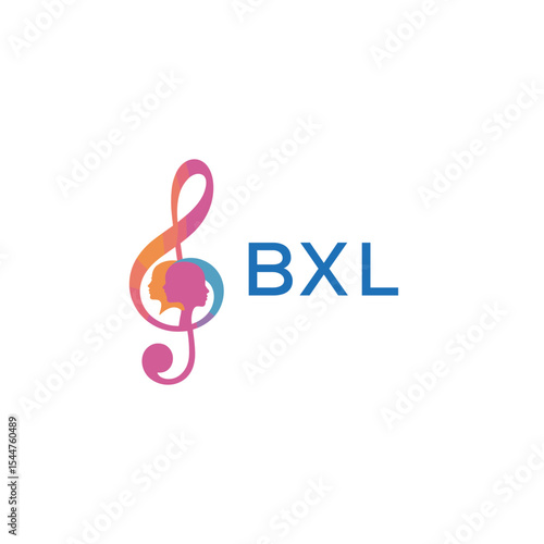  "BXL Music and Arts Logo Design, BXL Later Logo, Abstract Treble Clef with Human Faces"
