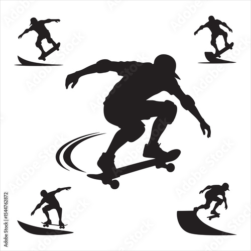 Extreme Skateboarding Scene Silhouette with Multiple Skaters in Urban Motion