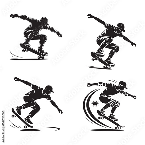 Street Skateboard Tricks Silhouette Bundle Featuring Youth Performing Freestyle Moves