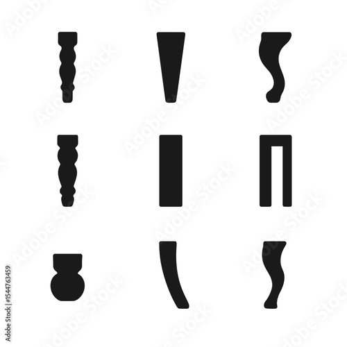 Classic Chair Leg Icons. Solid, filled icons set of classic chair legs: spindle leg, tapered leg, cabriole leg