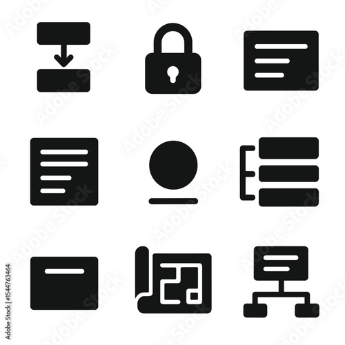 Class Structure Icons. Solid, filled icons set of class structure visualization: parent class, child class,