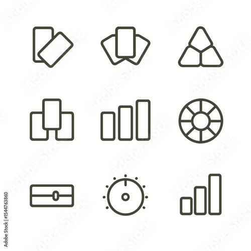 Color Harmony Icons. Outline icon set of color harmony palettes: complementary swatch, analogous swatch, triadic swatch, tetradic