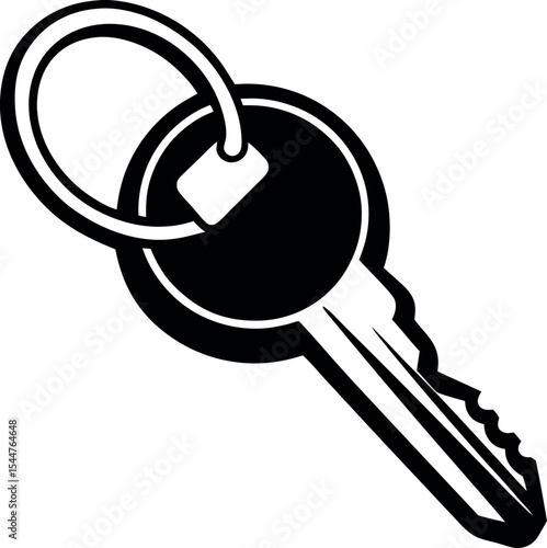 Outline drawing of a key on a keyring Vector Silhouette
