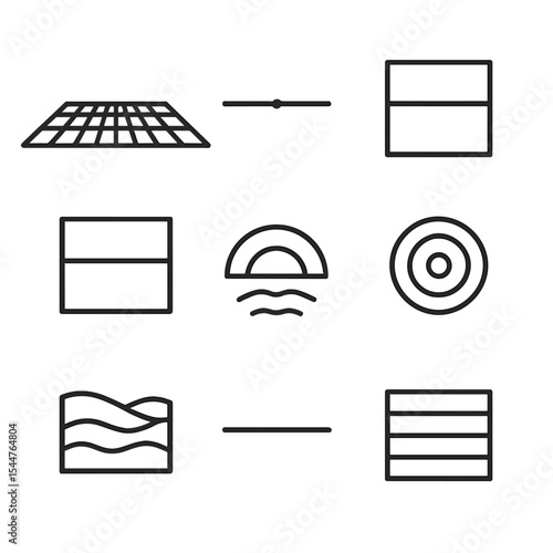 Abstract Horizon Icons. Outline icon set of abstract horizon concepts: perspective grid, vanishing point, minimal line, color