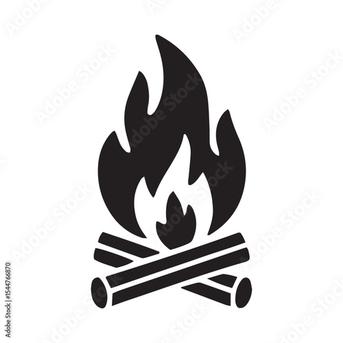vector fire icon. Campfire Icon - Outdoor Bonfire, Camping Firewood, Wilderness Warmth, Adventure and Nature Vector Symbol