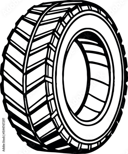 Monochrome illustration of a modern car tire with aggressive tread design Vector Silhouette