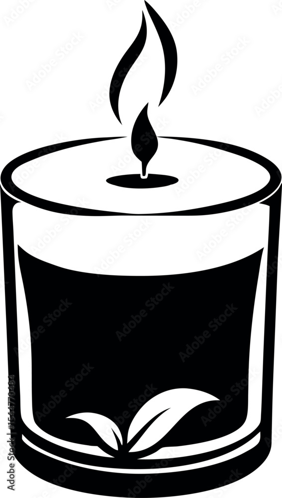 Obraz premium Simple Scented Candle in Glass Jar Illustration Vector Silhouette