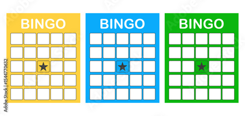 Bingo card template blank with star, luck lotto board game. Bingo ticket empty. Bingo icon, for numbers. 