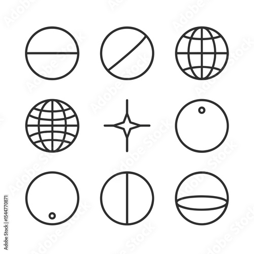 Milky Way Coordinate Icons. Outline icon set of Milky Way coordinate system: celestial equator, ecliptic line, galactic longitude
