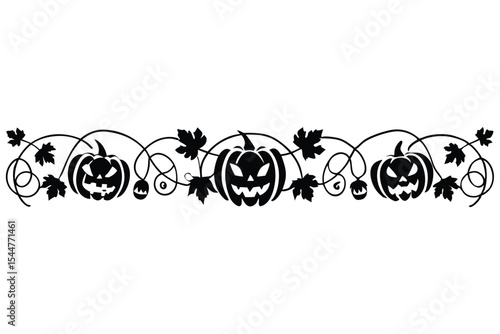 Spooky seamless pumpkin vine line art border for halloween designs