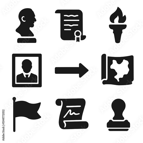 Historical Leaders Icons. Solid, filled icons set of historical world leaders and legacy: statue icon,