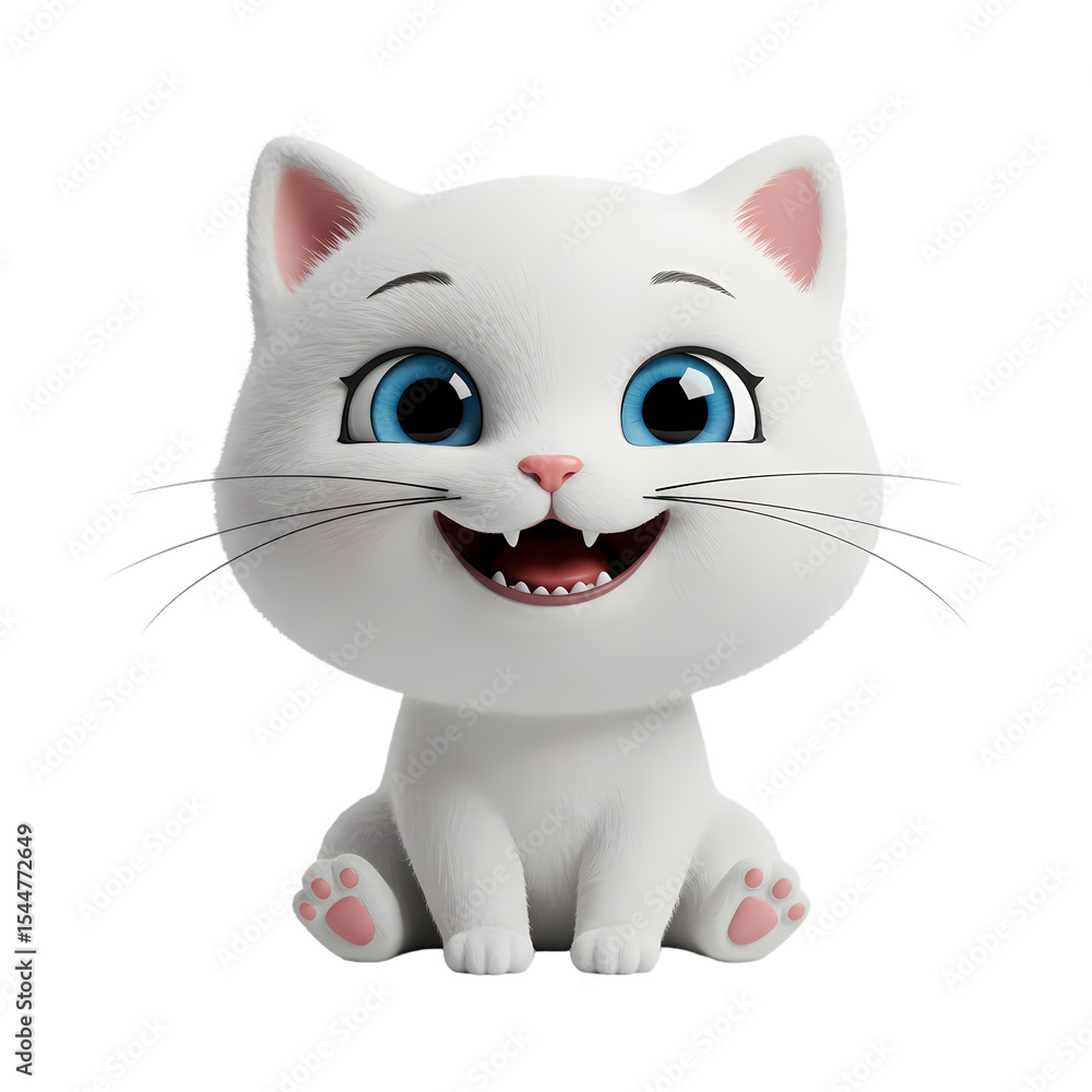 A Joyful Digital Kitten A 3D Rendered White Cat with Expressive Features isolated on transparent background A Joyful Digital Kitten A 3D Rendered White Cat with Expressive Features isolated on transparent background
