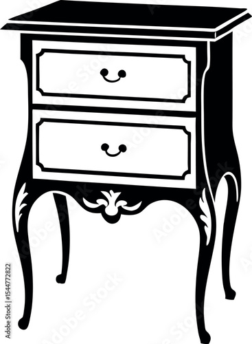 Elegant antique nightstand with drawers vector illustration Vector Silhouette