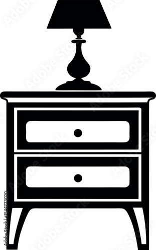 Silhouette of a nightstand with drawers a lamp sitting on it Vector 