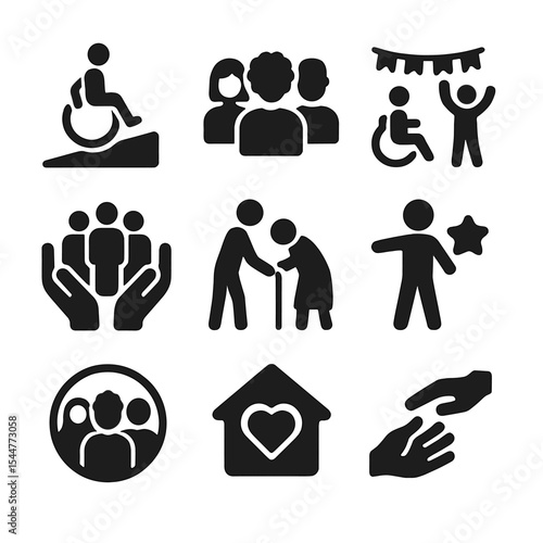 Inclusive Services Icons. Solid, filled icons set of inclusive municipal services