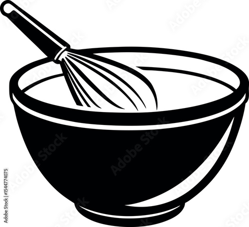 A mixing bowl with a whisk inside Vector Silhouette