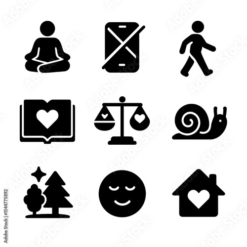 Mindful Habits Icons. Solid, filled icons set of mindful daily habits