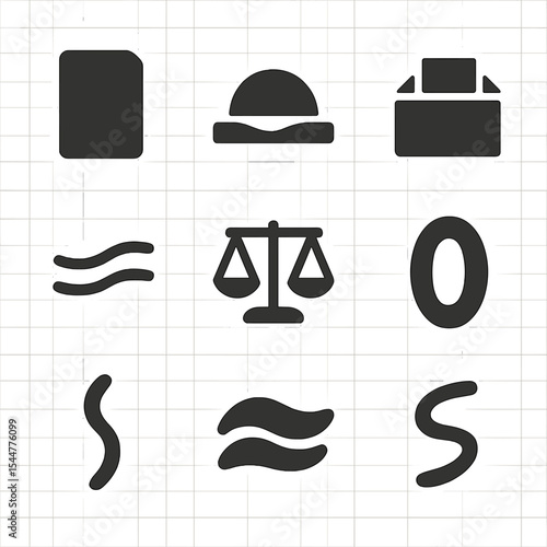 Minimalist Icon Grid. Solid, filled icons set of minimalist anti-hustle design: blank page, open space,