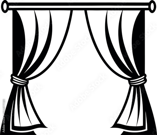 Elegant Window Curtains with Rod Tie Backs Design Vector Silhouette