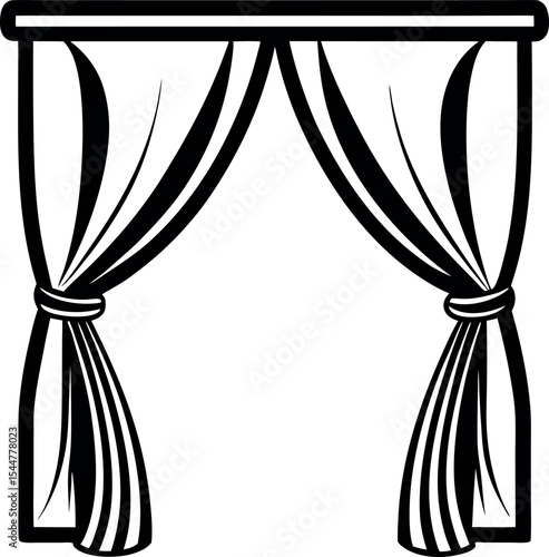 Elegant curtains framing a space, tied back stylized Vector Silhouette