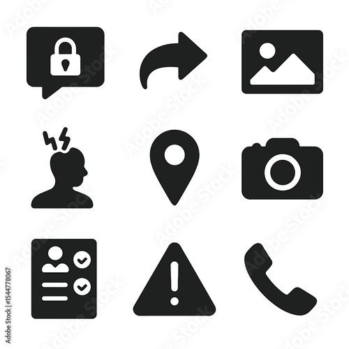 Patient-Doctor Icon Set. Solid, filled icons set of patient-doctor communication tools: secure message, reply