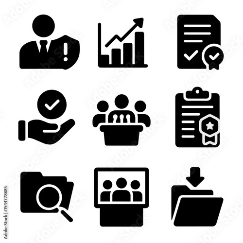 Political Accountability Icons. Solid, filled icons set of political accountability: responsibility icon,