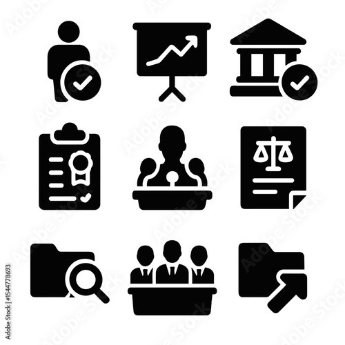 Political Accountability Icons. Solid, filled icons set of political accountability: responsibility icon,