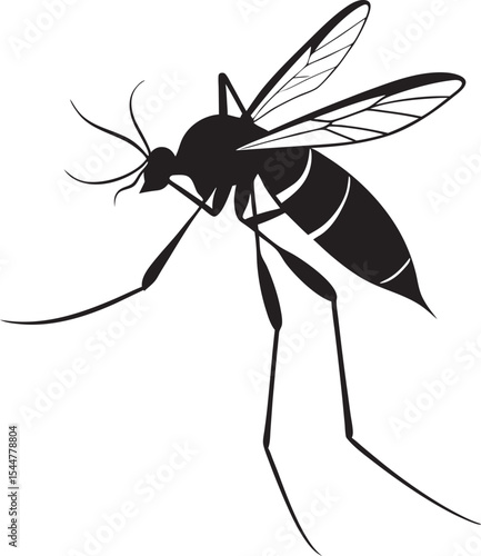 This collection of black and white images features detailed illustrations of mosquitoes, some with visible wings and legs, and one showing a mosquito on human skin.
