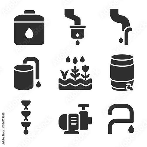 Rainwater Harvesting Icons.