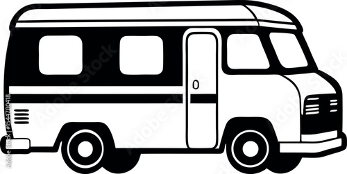 Stylized illustration of a retro camping van or RV Vector Silhouette